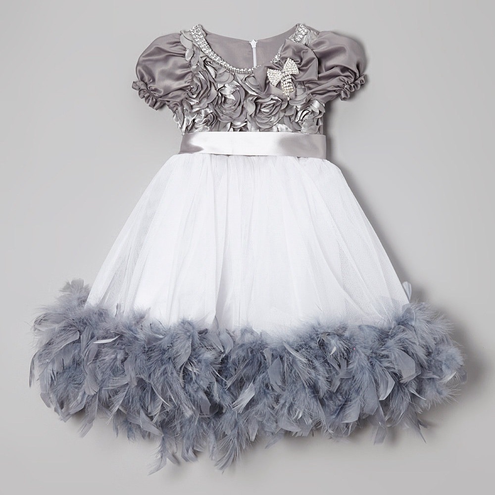 Gray and White Puff Sleeve Sundress for Brides